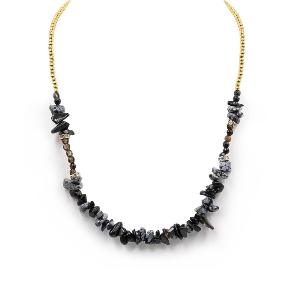 NWT Kinsley Armelle Cluster Collection Moxie Necklace Snowflake Obsidian Stone